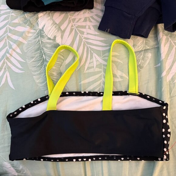 Cat & Jack bikini top - black and white polka dot with neon straps - Picture 2 of 3